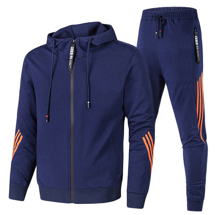 Soft men's hooded jogger tracksuit set. Casual lounge wear and athletic outfit for ultimate comfort.