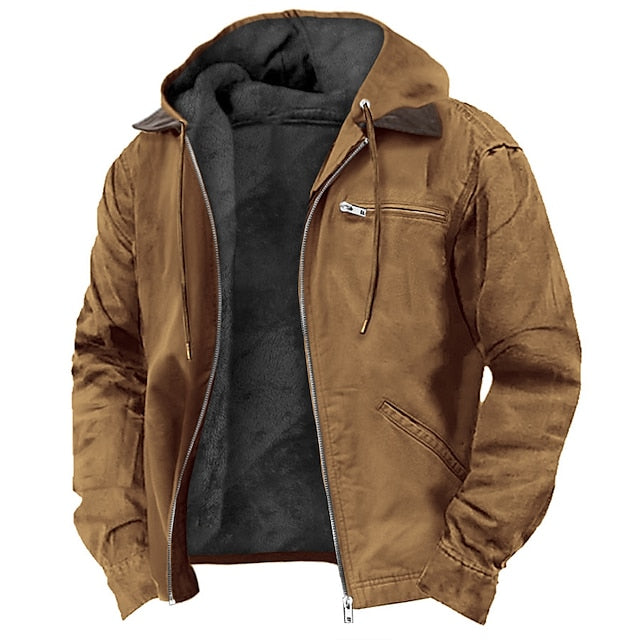 Men's hooded transitional jacket, ideal for spring/fall weather protection. Lightweight & versatile outdoor outerwear.