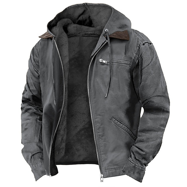 Stylish men's hooded jacket, perfect light outerwear for unpredictable spring & fall weather. Versatile & comfortable.