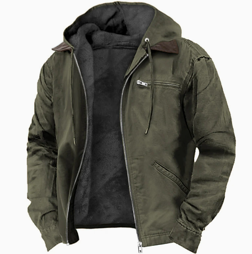 Men's outdoor hooded jacket, light & protective for changing spring/fall weather. Essential outerwear.