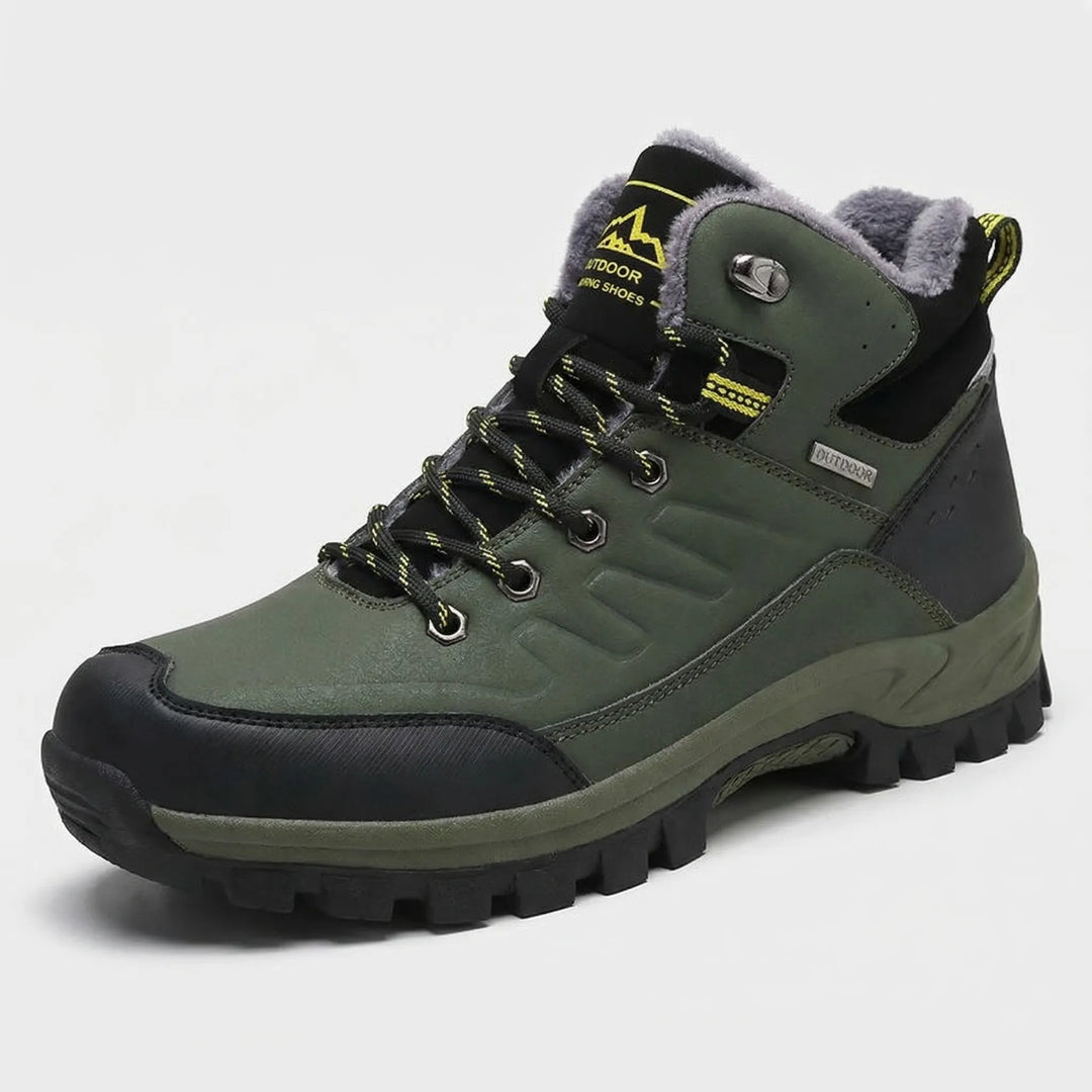 Men's cold weather outdoor footwear: insulated high-top winter boots for rugged trail adventures.