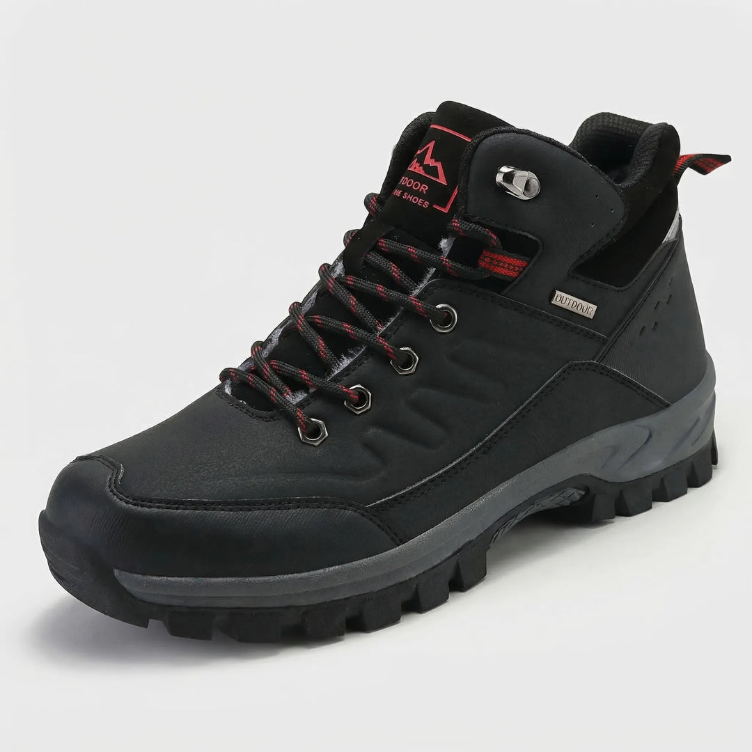 Insulated men's high-top hiking boots, designed for superior warmth and durability in winter.