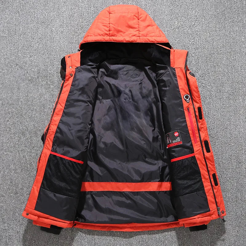 Stylish men's insulated coat, a comfortable and functional hooded parka for extreme cold weather conditions.