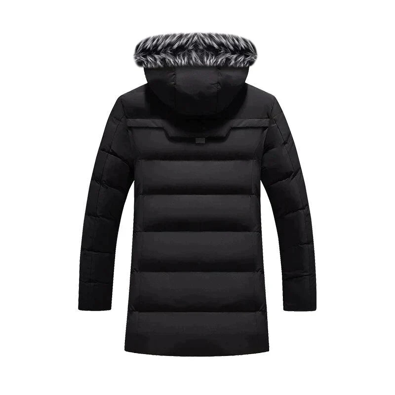 Men's insulated hooded winter parka, perfect for cold weather. Stay warm and stylish in this durable outerwear.