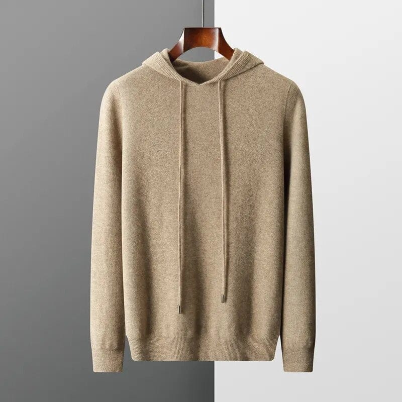 Men's knit drawstring hoodie sweater in gray, perfect for everyday casual wear, combining comfort & style.