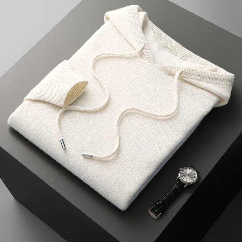 Casual men's knit hoodie sweater, a comfortable pullover with drawstring hood, perfect for daily wear & autumn fashion.