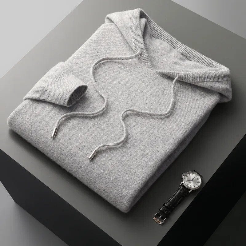 Comfortable men's knit hoodie sweater, a stylish pullover with drawstring for easy casual, autumn & winter wear.