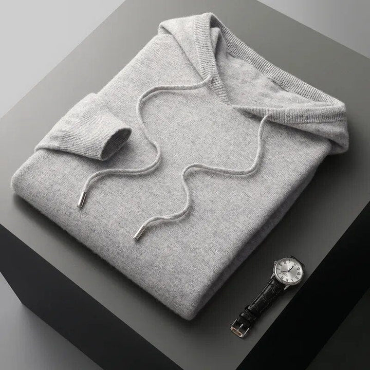 Comfortable men's knit hoodie sweater, a stylish pullover with drawstring for easy casual, autumn & winter wear.