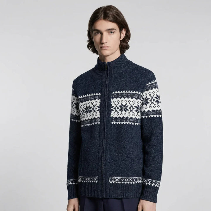 Men's knitted winter cardigan, cozy & warm. Perfect for fall & winter layering. Button-front, relaxed fit.