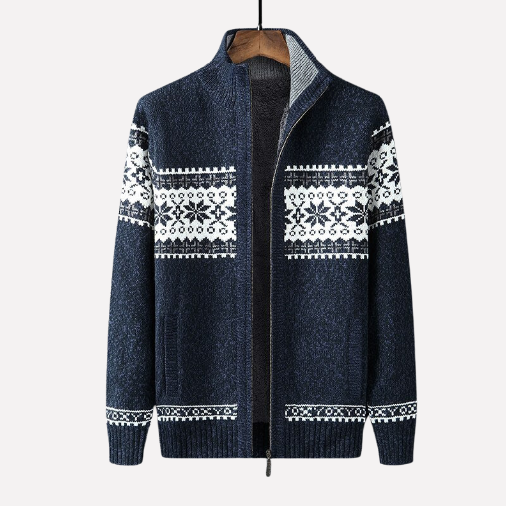 Stylish men's knitted cardigan, soft wool blend for cozy winter wear. Versatile button-front layering piece.
