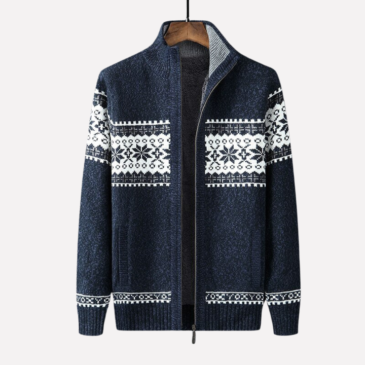 Stylish men's knitted cardigan, soft wool blend for cozy winter wear. Versatile button-front layering piece.