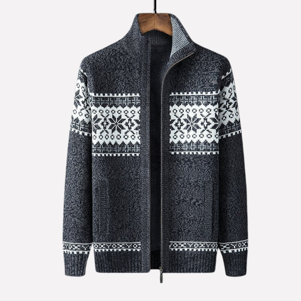 Versatile men's button-front knitted cardigan. Warm winter wear, stylish layering piece for casual outfits.