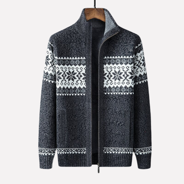 Versatile men's button-front knitted cardigan. Warm winter wear, stylish layering piece for casual outfits.