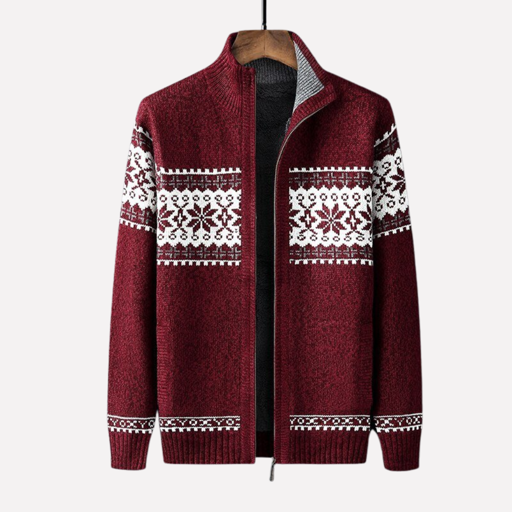 Men's cozy knitted winter cardigan. Relaxed fit, button-front design for versatile fall and winter fashion.