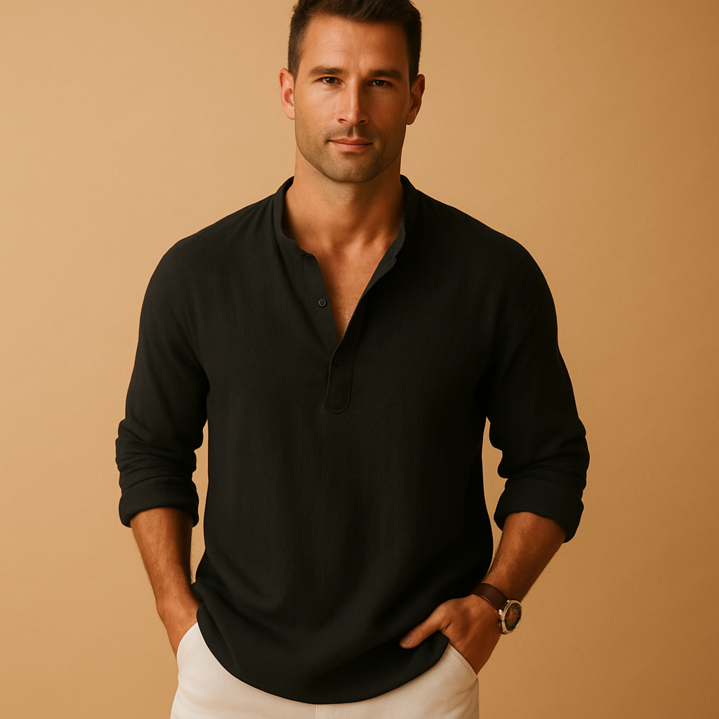 Men's comfortable long sleeve V-neck shirt, ideal for casual wear, summer fashion, and stylish outfits.