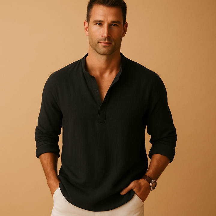 Men's comfortable long sleeve V-neck shirt, ideal for casual wear, summer fashion, and stylish outfits.