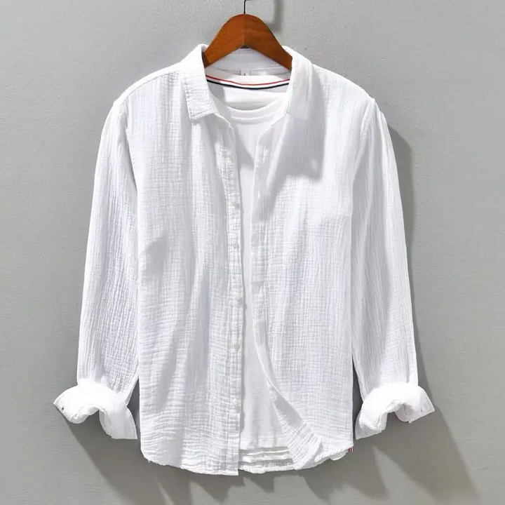 Soft, lightweight men's breathable button-up shirt with chest pocket, ideal for everyday style.