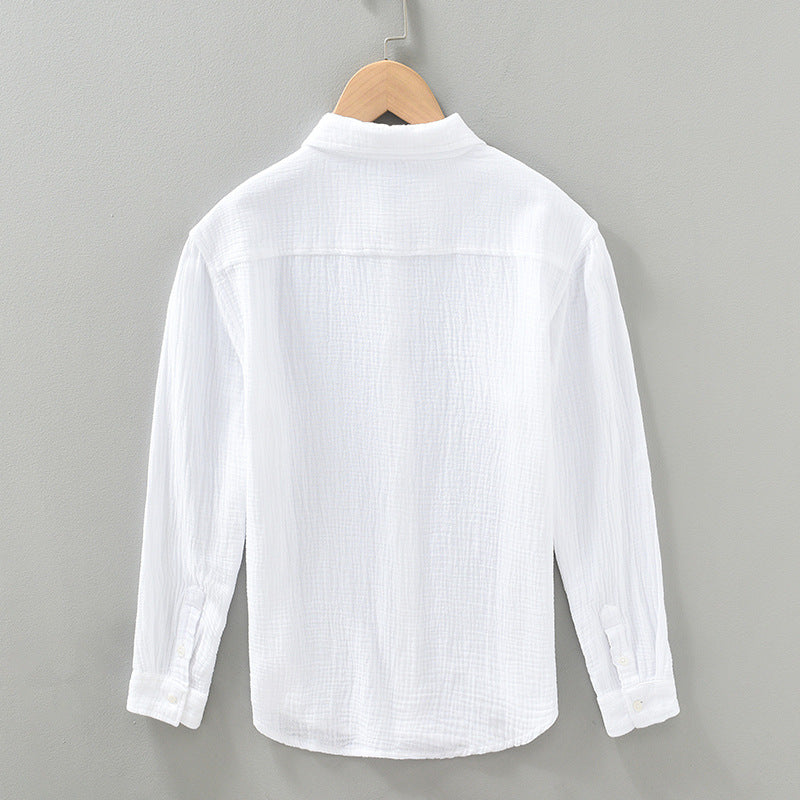 Man wearing a lightweight breathable casual button-up shirt, great for summer and relaxed outings.