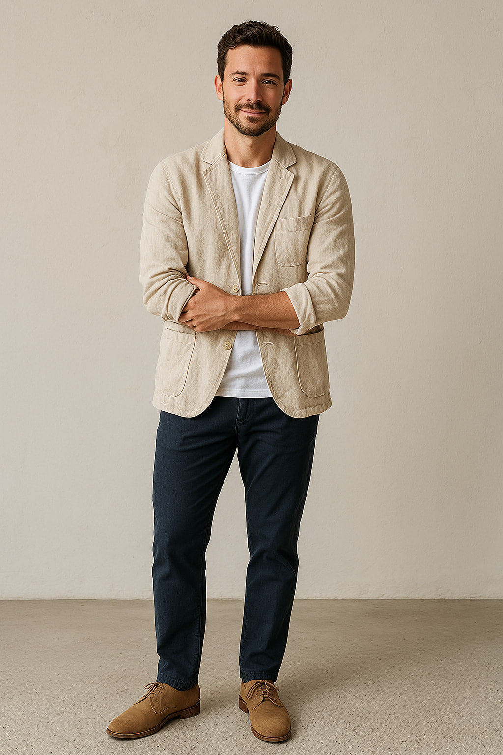 Men's lightweight casual blazer in blue, perfect for smart-casual spring/summer style with its unstructured fit.