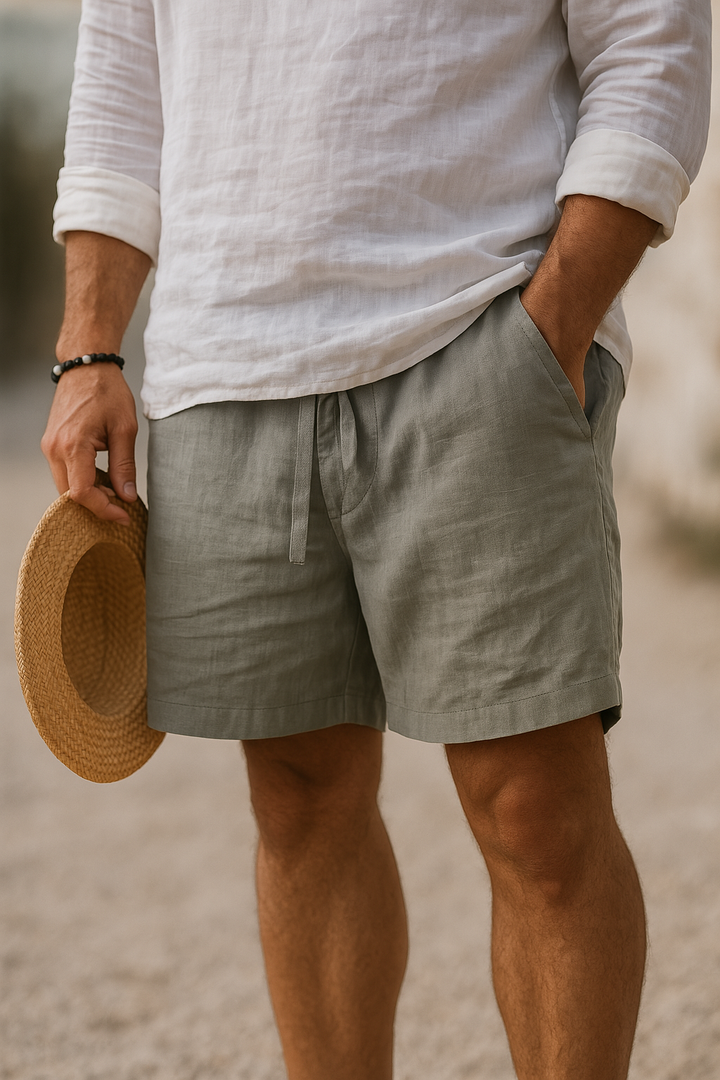 Breathable men's cotton linen shorts, perfect for summer comfort, lightweight & stylish casual wear.