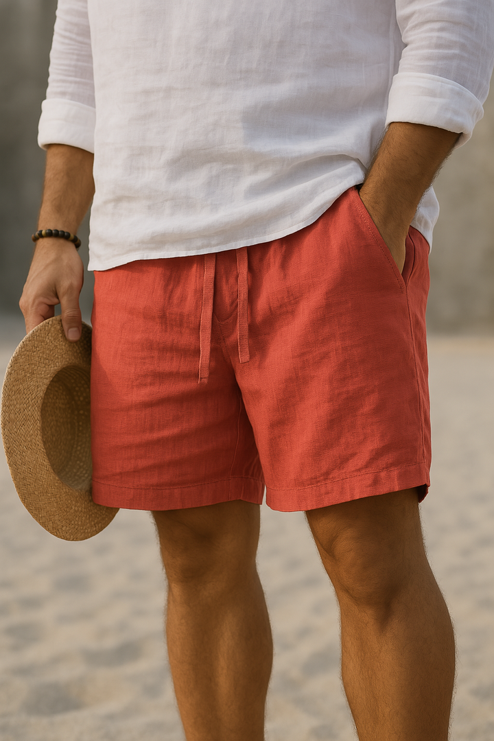 Versatile men's cotton linen shorts, perfect lightweight choice for summer casual outfits & beach.