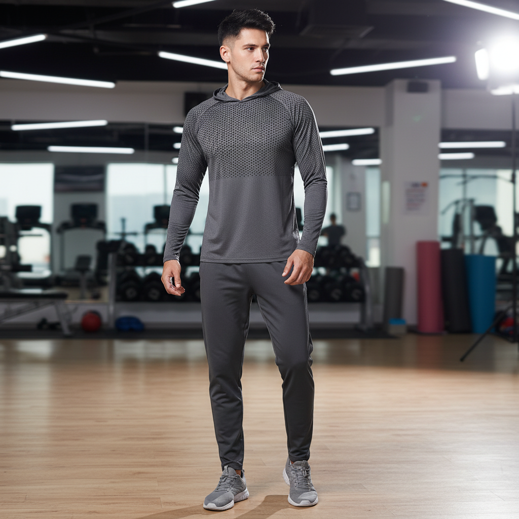Men's lightweight hooded performance shirt for running & training. Breathable activewear with reflective details.