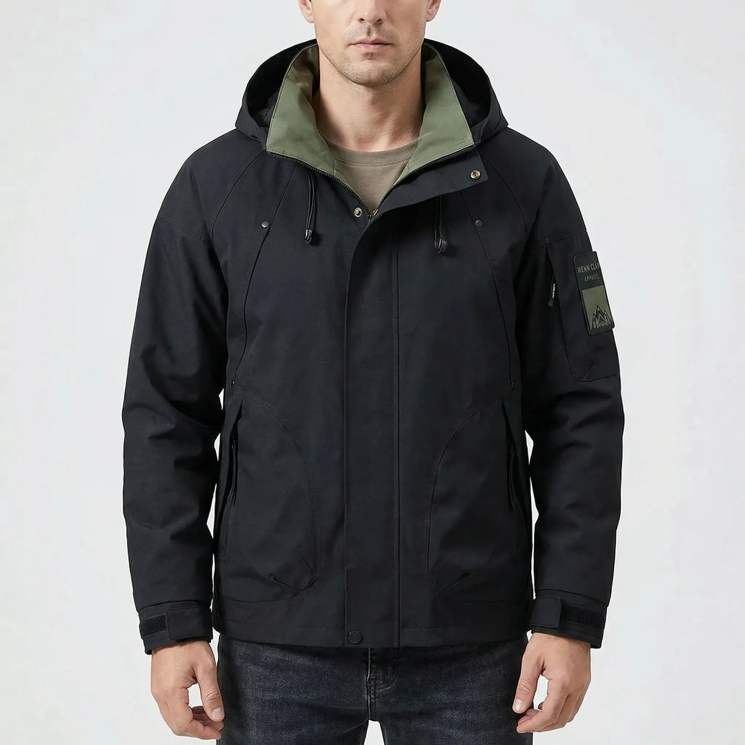 Breathable & lightweight men's softshell jacket. Water-repellent hooded outdoor gear for hiking & camping.