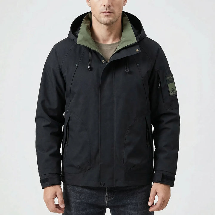 Breathable & lightweight men's softshell jacket. Water-repellent hooded outdoor gear for hiking & camping.