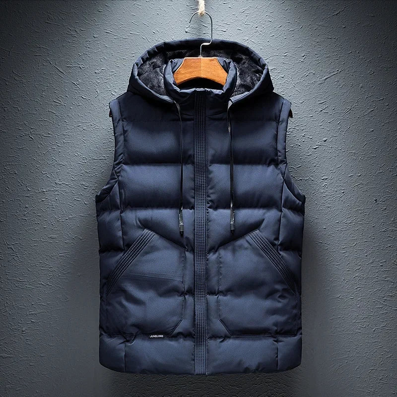 Men's lightweight hooded vest for casual everyday comfort and layering.