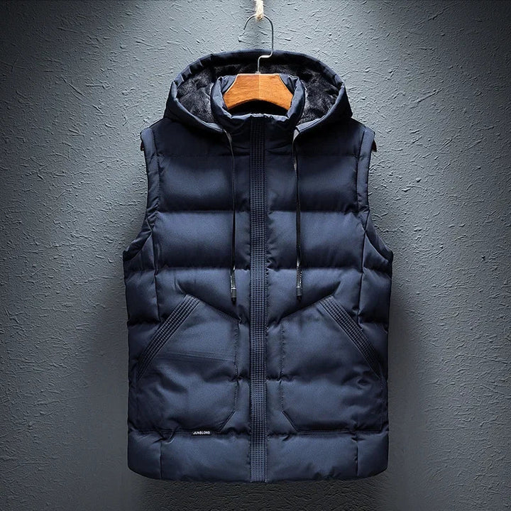 Men's lightweight hooded vest for casual everyday comfort and layering.