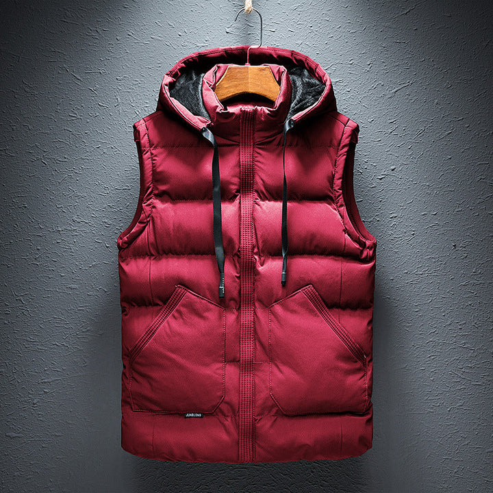 Versatile men's sleeveless hooded vest, lightweight outerwear ideal for comfort & layering in any season.
