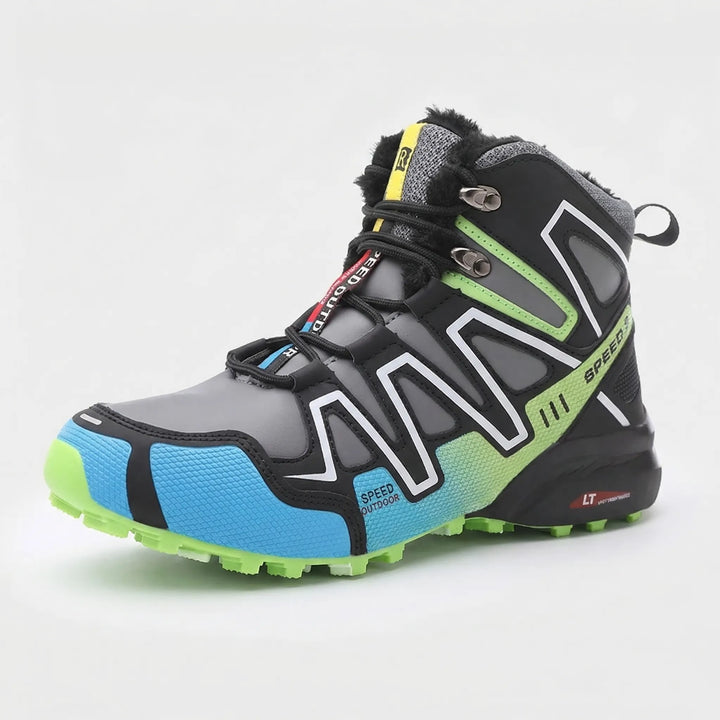 Full view of men's lightweight insulated winter hiking boots, designed for comfort and grip on snowy outdoor trails.