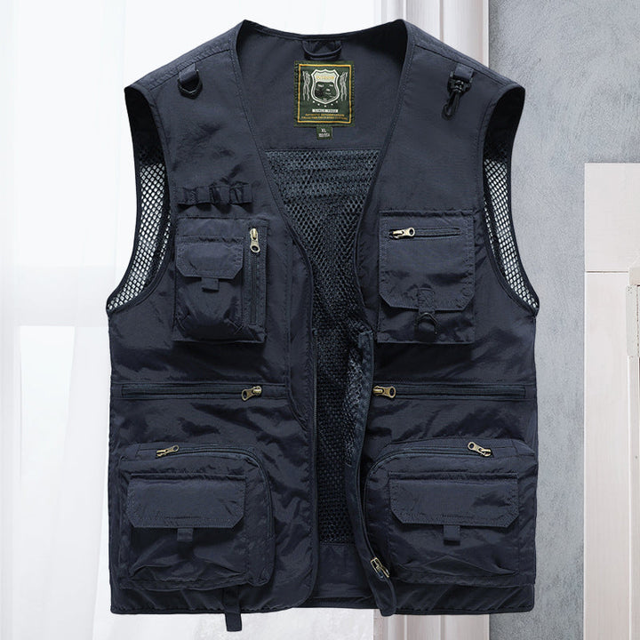 Lightweight men's vest with multiple pockets. Perfect for hiking, fishing, travel, and outdoor gear.