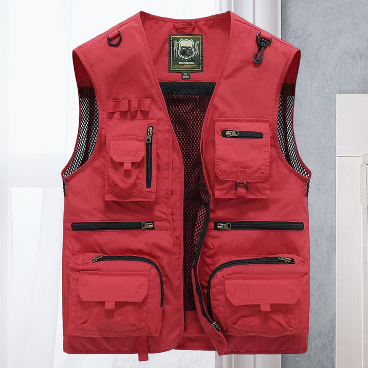 Men's camping & fishing vest. Multi-pocket, lightweight gear vest for organized outdoor adventures.