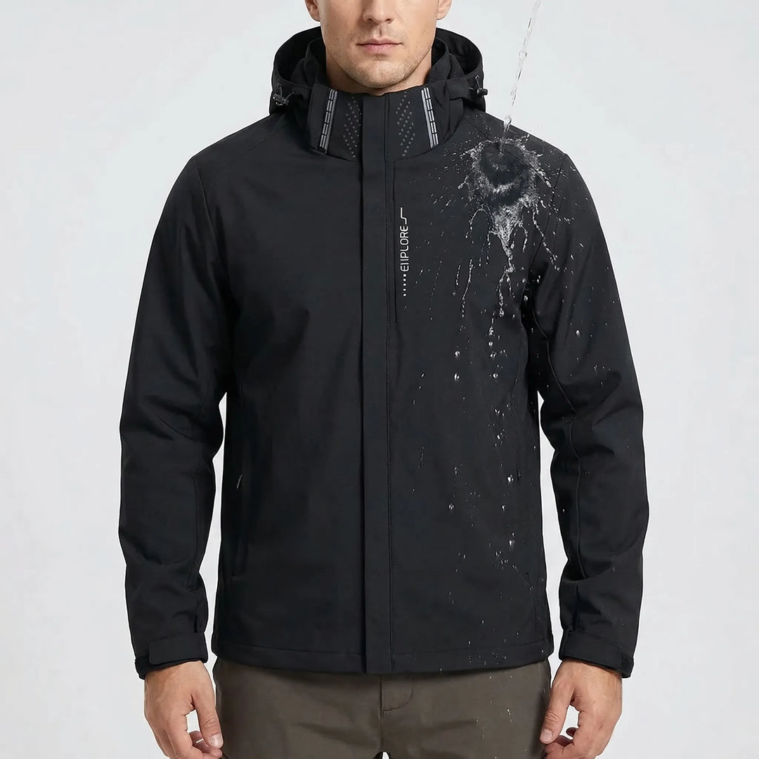 Full zip men's lightweight windbreaker with hood, packable for easy carry, water repellent for spring & fall.