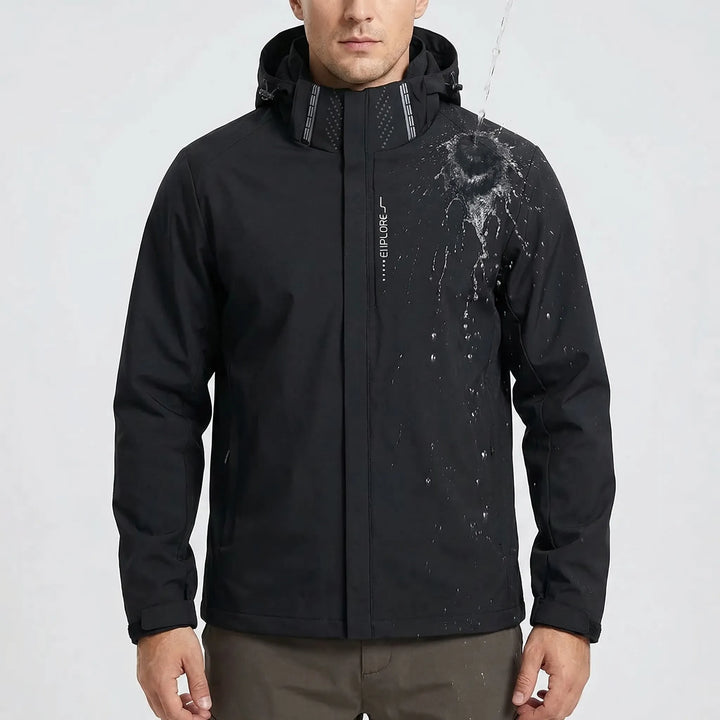 Full zip men's lightweight windbreaker with hood, packable for easy carry, water repellent for spring & fall.