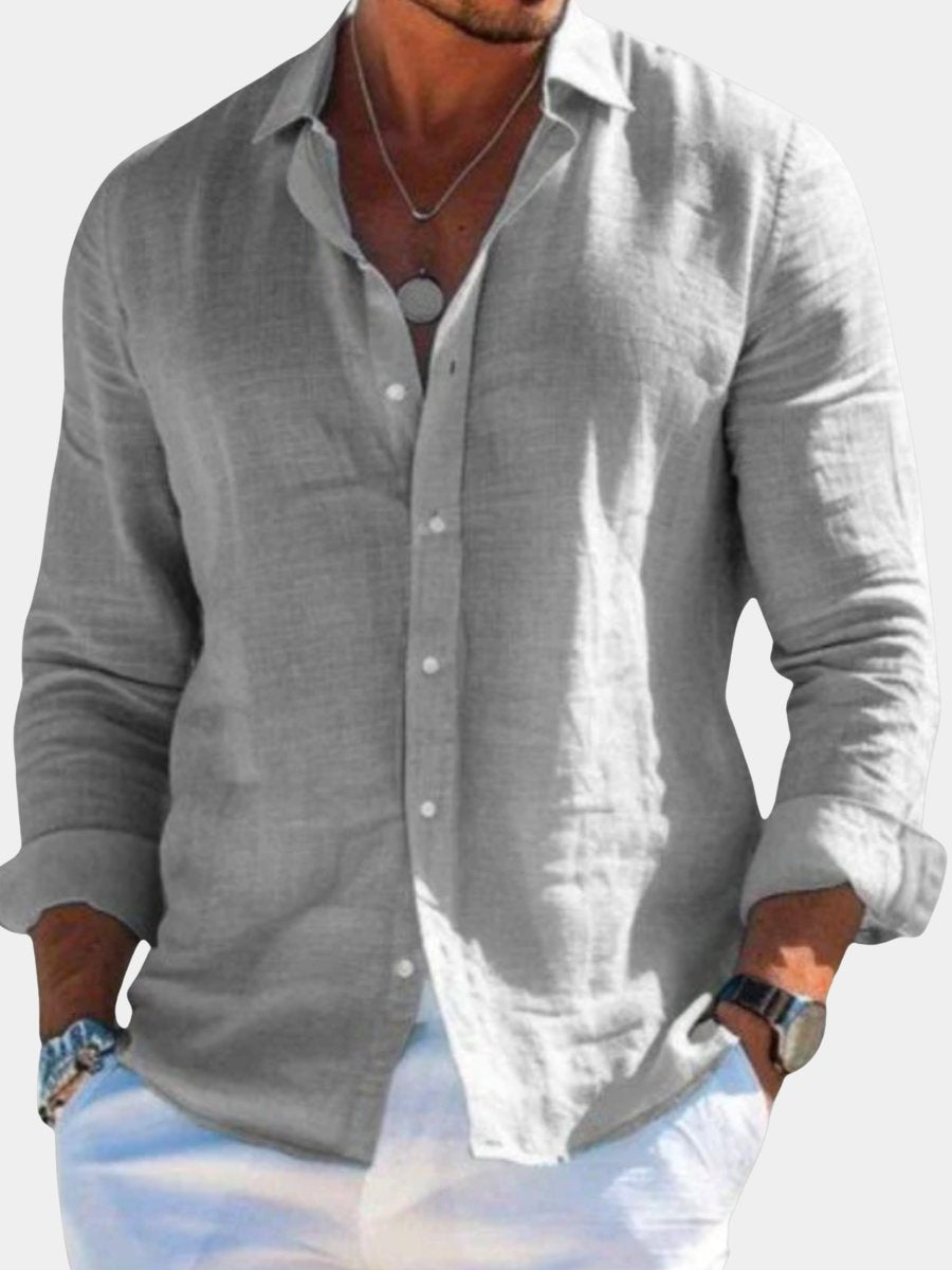 Men's lightweight relaxed fit long sleeve button-up shirt for effortless casual & semi-formal spring/summer style.