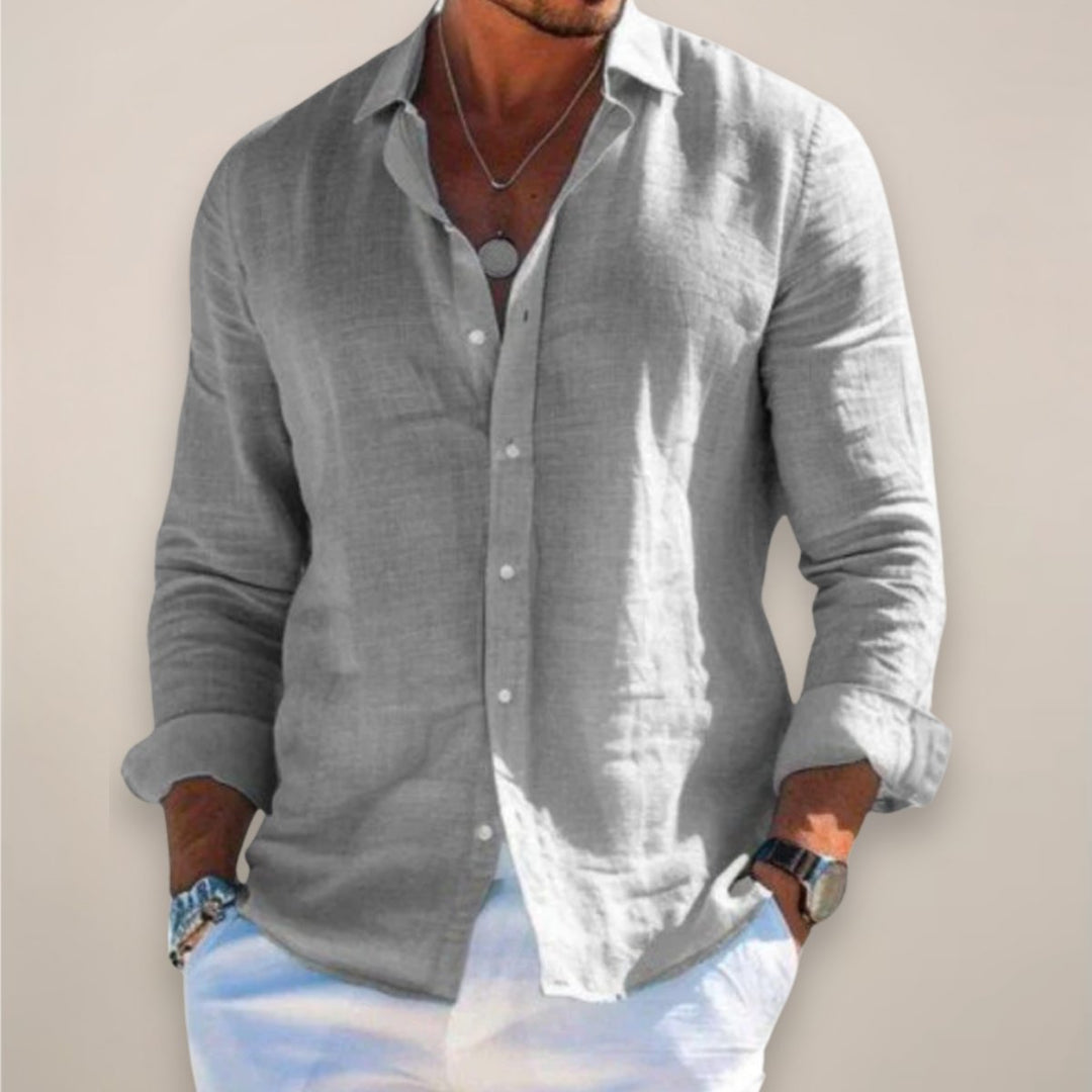 Breathable men's lightweight long sleeve button-up shirt for comfortable everyday wear in spring & summer fashion.