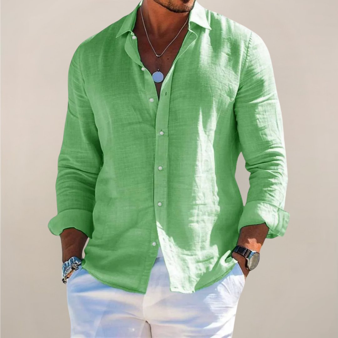 Men's long sleeve lightweight top, a relaxed button-up shirt for versatile casual and semi-formal looks.