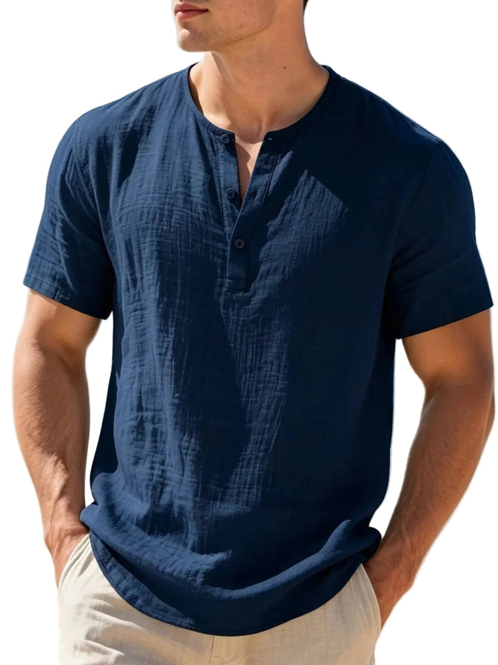 Comfortable men's lightweight Henley top, ideal for warm weather and relaxed outfits.