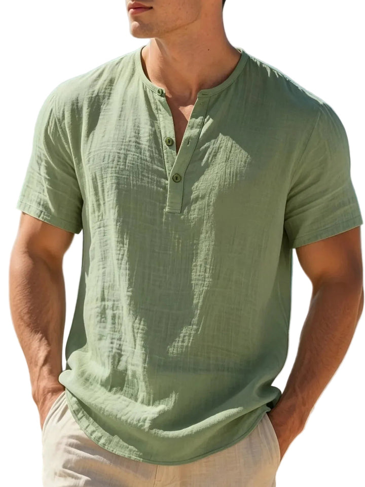 Men's summer top: lightweight short-sleeve Henley, a must-have for warm weather fashion.