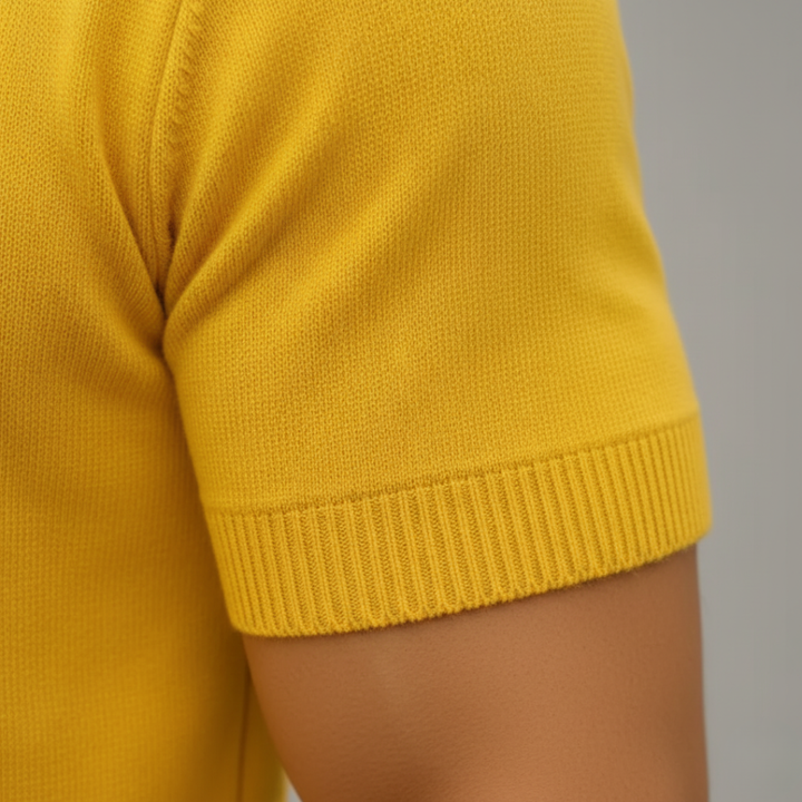 Lightweight men's knit short sleeve sweater. Breathable and comfortable, a perfect top for spring and summer fashion.