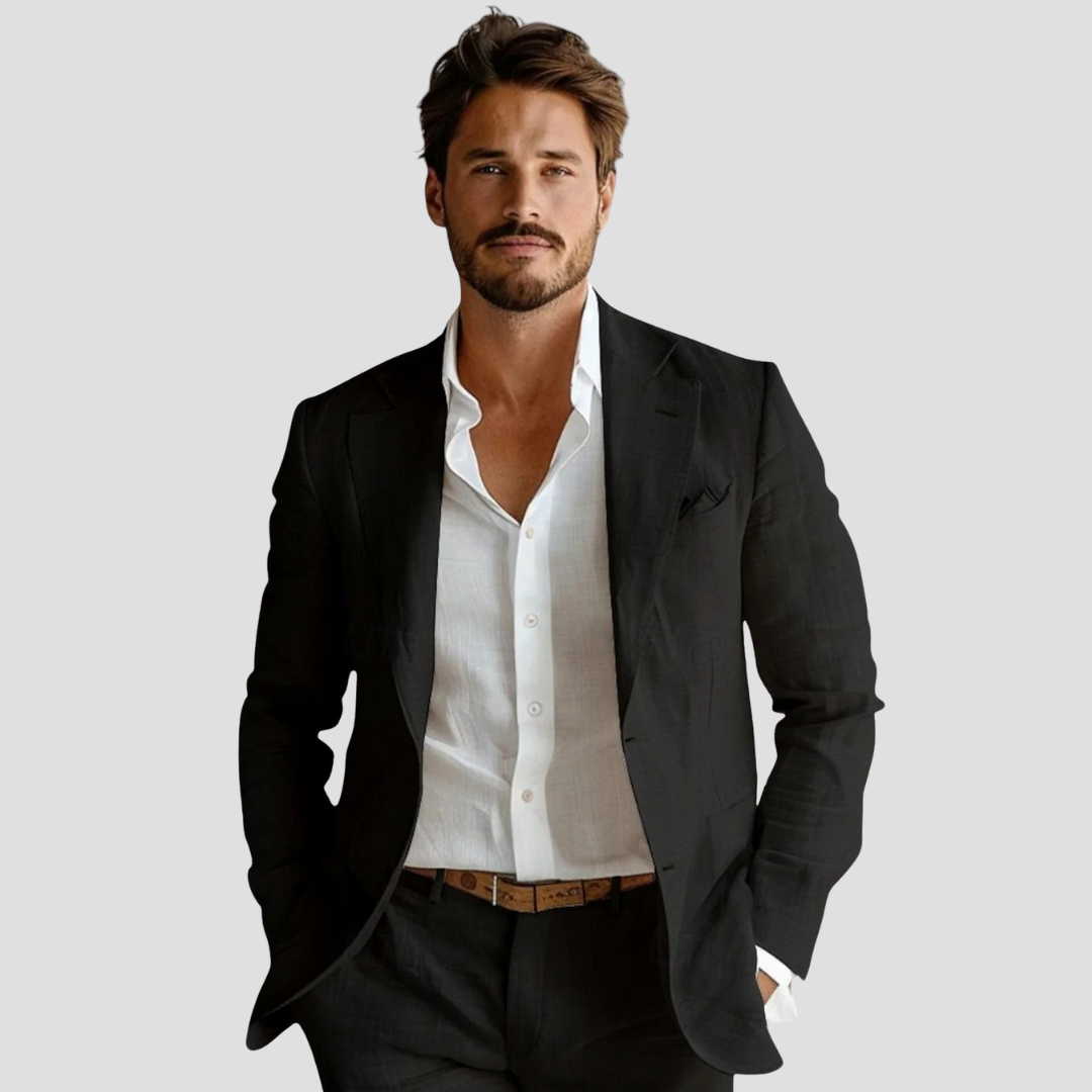 Men's lightweight summer blazer in sophisticated style, perfect for warm weather smart casual looks.