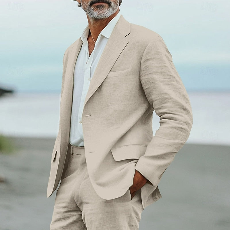 Elegant men's summer suit set for warm weather, featuring a lightweight design for ultimate comfort & style.