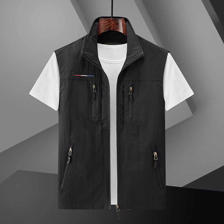 Durable men's fishing and hiking vest, lightweight adventure gear with ample pockets for outdoor essentials.