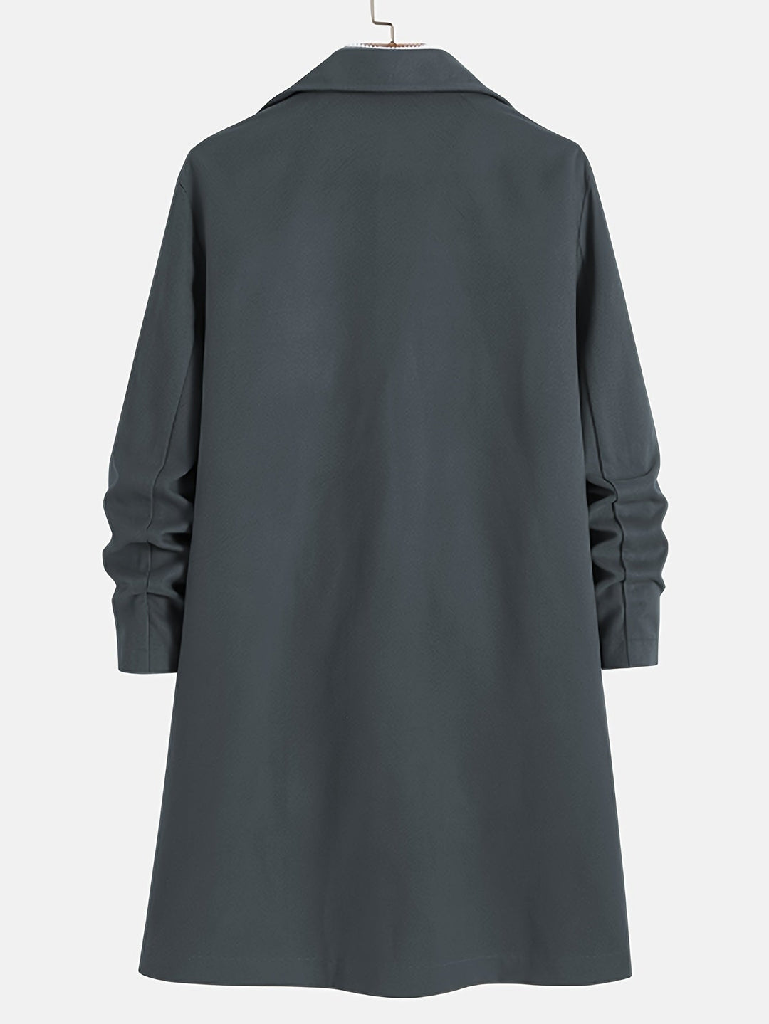Stylish men's black single-breasted overcoat, knee-length, ideal for business casual & fall fashion.
