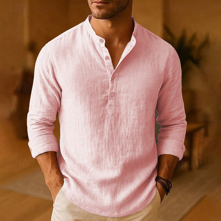 Men's comfortable long sleeve henley shirt, a relaxed fit casual shirt with a classic button placket.