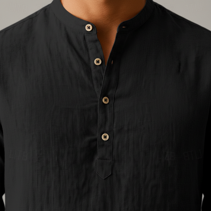 Relaxed fit men's long sleeve henley shirt, designed for ultimate casual comfort and everyday wear.
