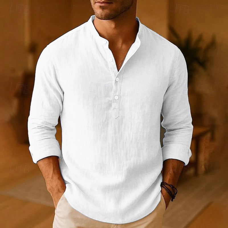Men's casual long sleeve henley shirt, perfect for a relaxed weekend look and versatile styling.