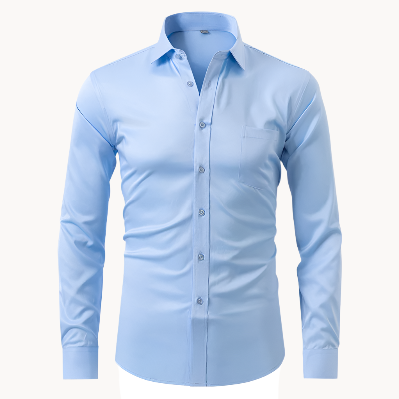 Men's long sleeve stretch business dress shirt, professional button-up for formal or office wear.
